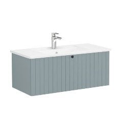 Vitra Root Groove 69390 Lavabo Dolabı, Tek Çekmeceli, 100 Cm, Mat Fiyord Yeşili, Köşeli Lavabolu